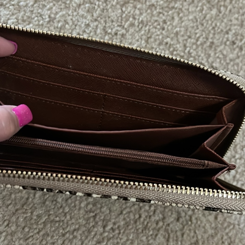Snake skin tan & brown zip up long wallet clutch purse bag - Picture 6 of 13